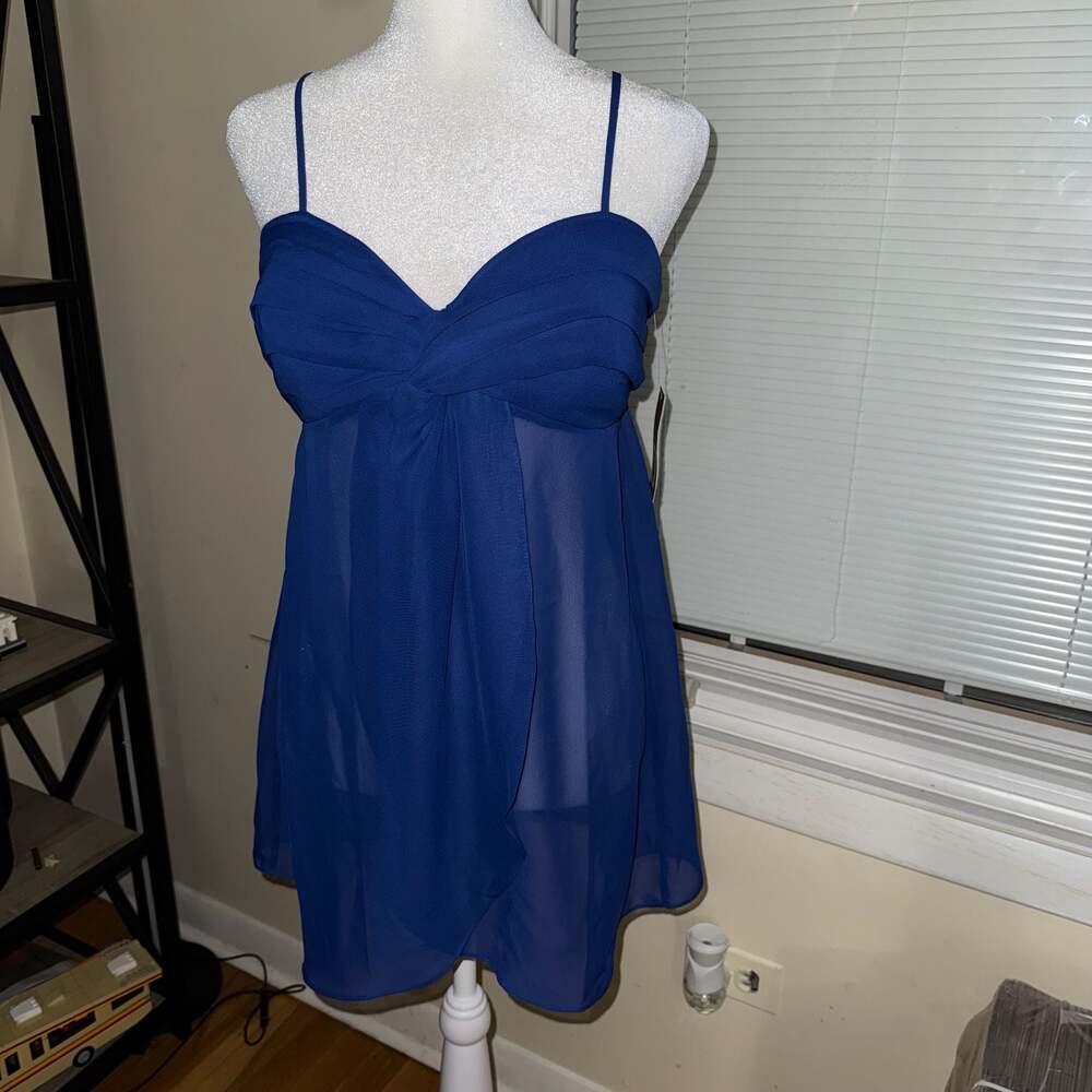 Flora Nikrooz Royal Blue Chiffon Babydoll Chemise Nightgown Size M